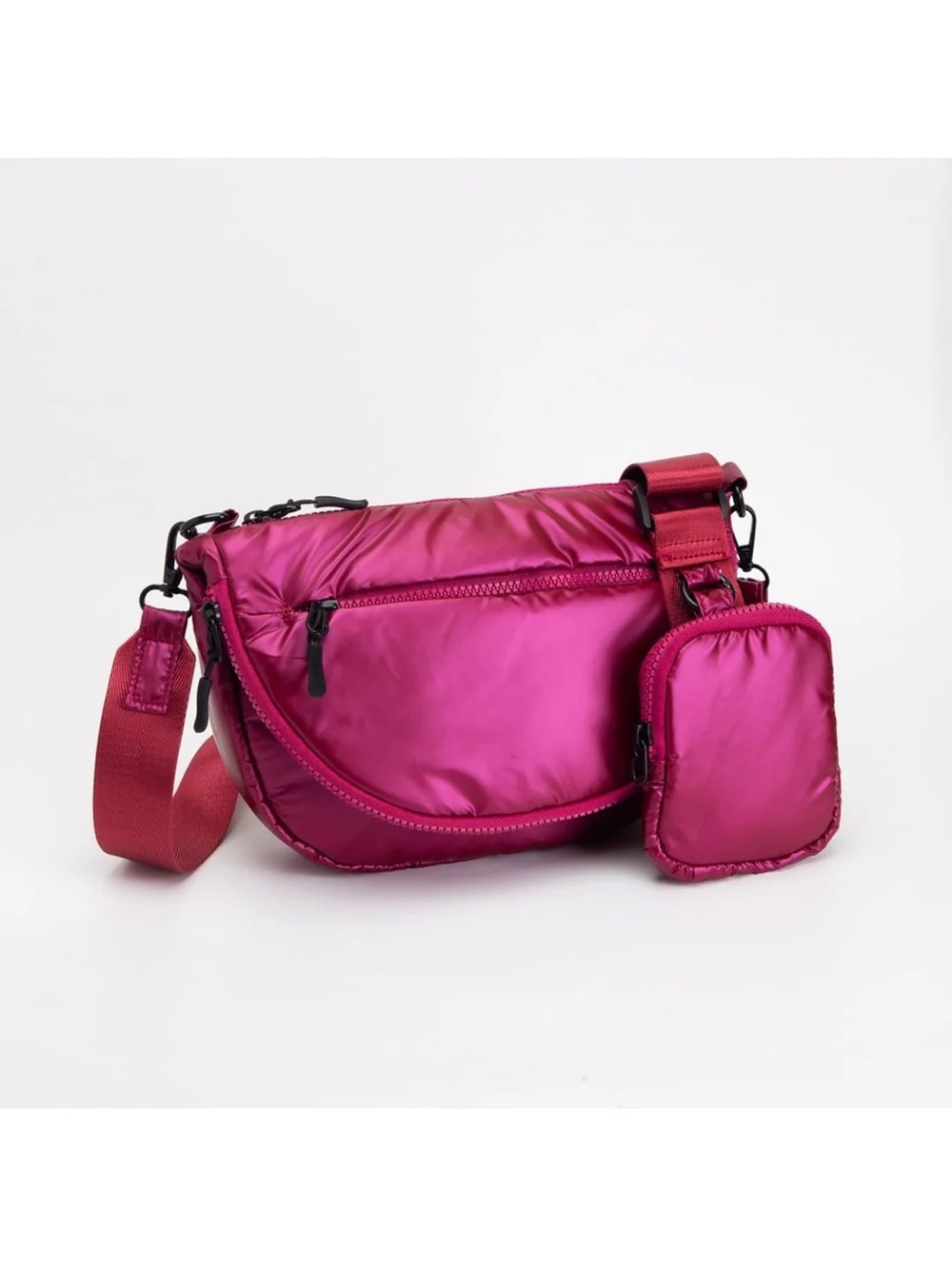 Fuchsia Crossbody Shoulder Bag with Removable Pouch